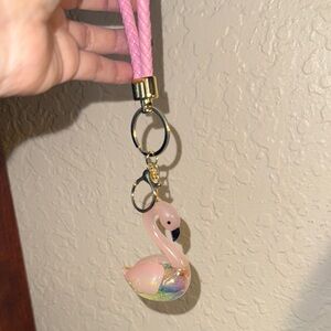 Pink Flamingo Keychain with Braided Strap